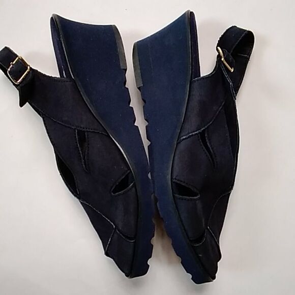 Vintage Handmade Navy Blue Suede Women shoes Size 7 - Picture 2 of 13
